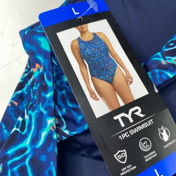 NWT TYR Blue One Piece Swimsuit Racerback Design Size Large - Picture 3 of 3